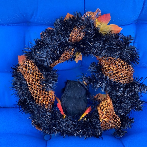 Custom By MeHalloween Wreath Orange Wrap Owl TwoPumpkins SixSpiders AutumnLeaves - Picture 2 of 9